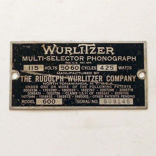 Antique Plate--The Rudolph Wurlitzer Co.