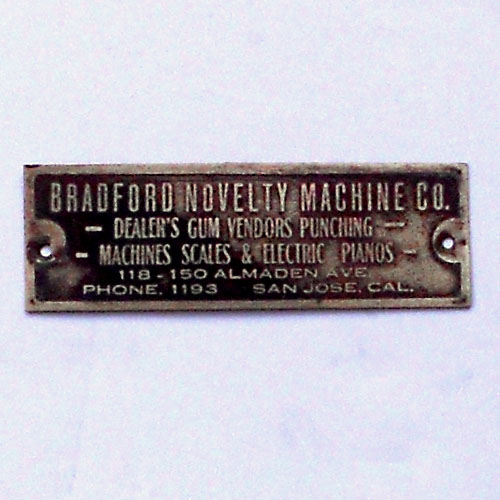 Antique Plate--Bradford Novelty Machine Co.